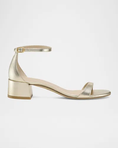 Stuart Weitzman Nudist Metallic Ankle-strap Sandals In Light Gold