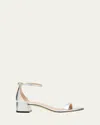 Stuart Weitzman Nudist Metallic Ankle-strap Sandals In Silver