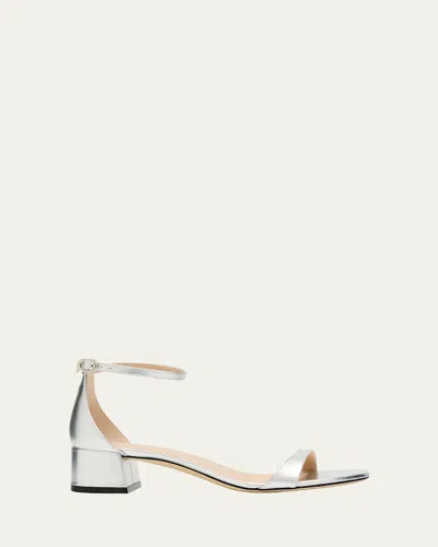 Stuart Weitzman Nudist Metallic Ankle-strap Sandals In Light Gold