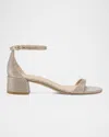 Stuart Weitzman Nudist Metallic Ankle-strap Sandals In Poudre