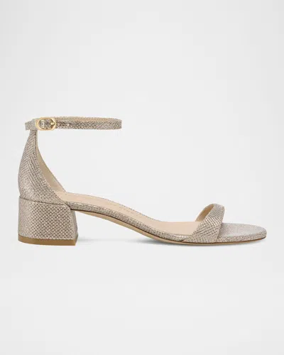 Stuart Weitzman Nudist Metallic Ankle-strap Sandals In Poudre