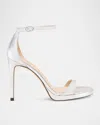 Stuart Weitzman Nudist Metallic Ankle-wrap Platform Sandals In Silver