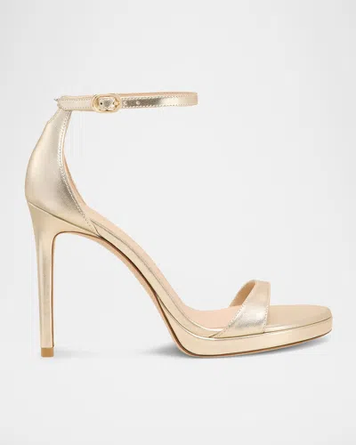 STUART WEITZMAN NUDIST METALLIC ANKLE-WRAP PLATFORM SANDALS