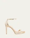 Stuart Weitzman Nudist Metallic Ankle-wrap Platform Sandals In Metallic Gold