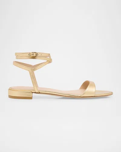 Stuart Weitzman Nudist Metallic Ankle-wrap Sandals In Gold