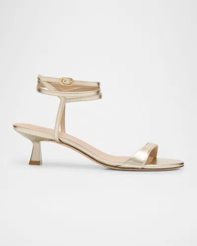 Stuart Weitzman Nudist Metallic Ankle-wrap Sandals In Light Gold