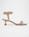 Stuart Weitzman Nudist Metallic Ankle-wrap Sandals In Poudre