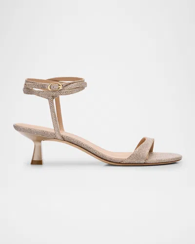 Stuart Weitzman Nudist Metallic Ankle-wrap Sandals In Poudre