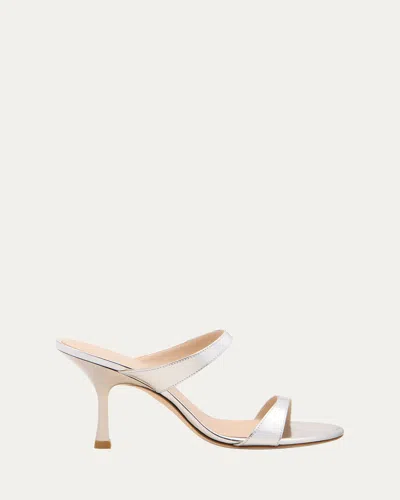 Stuart Weitzman Nudist Metallic Leather Slide Sandals In Silver