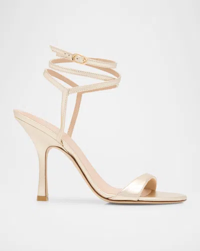 Stuart Weitzman Nudist Metallic Leather Stiletto Wrap Sandals In Nude