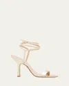 Stuart Weitzman Nudist Metallic Leather Stiletto Wrap Sandals In Nude