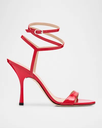 Stuart Weitzman Nudist Patent Ankle-strap Sandals In Cherry