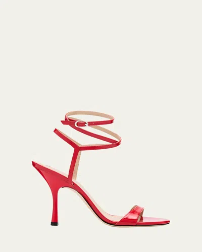 Stuart Weitzman Nudist Patent Ankle-strap Sandals In Cherry
