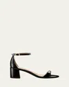 Stuart Weitzman Nudist Patent Ankle-wrap Low Sandals In Black