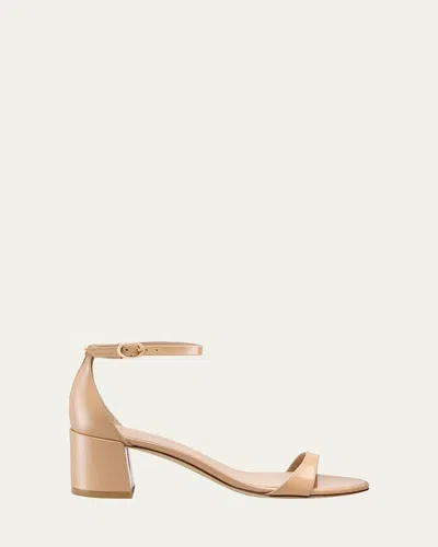 Stuart Weitzman Nudist Patent Ankle-wrap Low Sandals In Brown