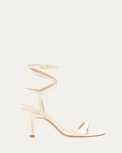 Stuart Weitzman Nudist Patent Leather Ankle-wrap Sandals In White