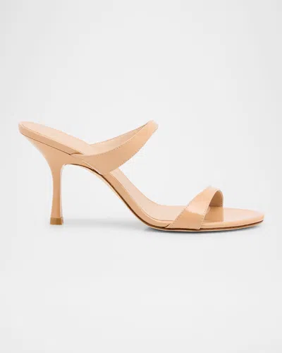 STUART WEITZMAN NUDIST PATENT LEATHER DUAL-STRAP SANDALS
