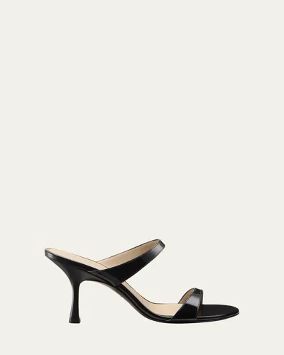 Stuart Weitzman Nudist Patent Leather Dual-strap Sandals In Black