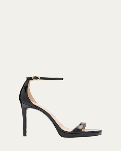 Stuart Weitzman Nudist Patent Leather Stiletto Platform Sandals In Black