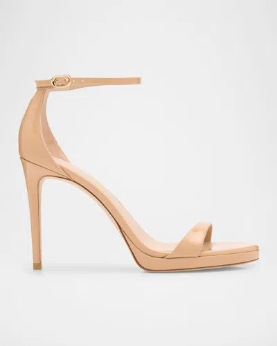 Stuart Weitzman Nudist Patent Leather Stiletto Platform Sandals In Neutral
