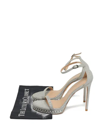 Pre-owned Stuart Weitzman Nudist Pearl-trimmed Platform Sandals In Silver