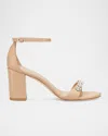 Stuart Weitzman Nudist Poppy Embellished Ankle-strap Sandals In Adobe/clear/natural