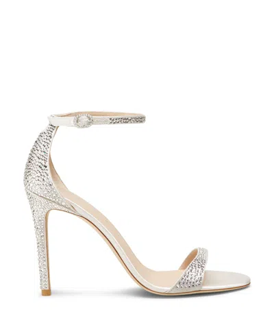 Stuart Weitzman Nudist Embellished Ankle-strap Sandals In White