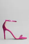 Stuart Weitzman Nudist Shine Sandals In Fuxia Satin In Fuxia