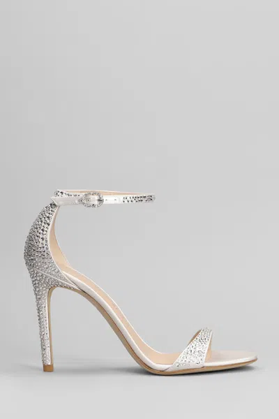 Stuart Weitzman Nudist Shine Sandals In Silver Satin
