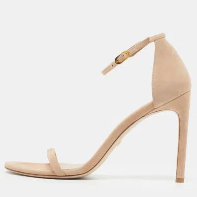 Pre-owned Stuart Weitzman Nudist Size 40 Beige Suede Ankle Strap Sandals