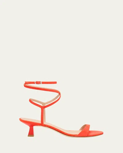 Stuart Weitzman Nudist Suede Ankle-strap Kitten Sandals In Paradise