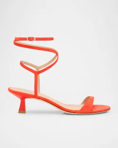 STUART WEITZMAN NUDIST SUEDE ANKLE-STRAP KITTEN SANDALS