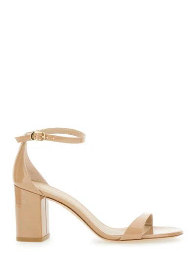 STUART WEITZMAN NUDISTARC BEIGE SANDALS WITH HIGH BLOCK HEEL IN LEATHER WOMAN