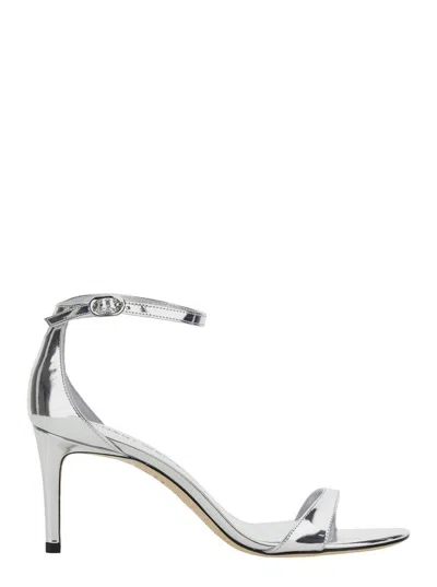 STUART WEITZMAN 'NUDISTARC' METALLIC SANDALS WITH HIGH BLOCK HEEL