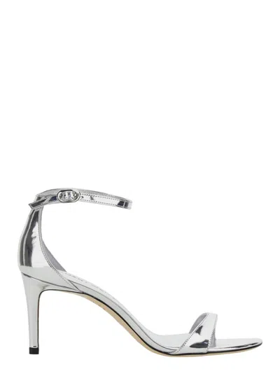 STUART WEITZMAN 'NUDISTARC' METALLIC SANDALS WITH HIGH BLOCK HEEL IN PATENT LEATHER WOMAN