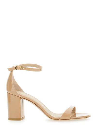 Stuart Weitzman 'nudistarc' Beige Sandals With High Block Heel In Leather Woman In Pink