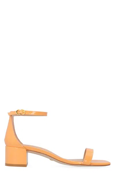 Stuart Weitzman Nudistcurve 35 Block Patent Leather Sandals In Yellow