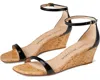 Stuart Weitzman Nudistcurve 50 Sandals Womens 7.5 Black Ankle Strap Wedge Khd070 In Black