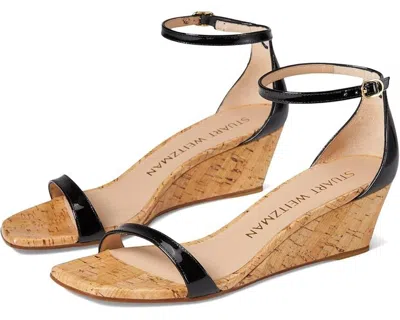 Stuart Weitzman Nudistcurve 50 Sandals Womens 7.5 Black Ankle Strap Wedge Khd070