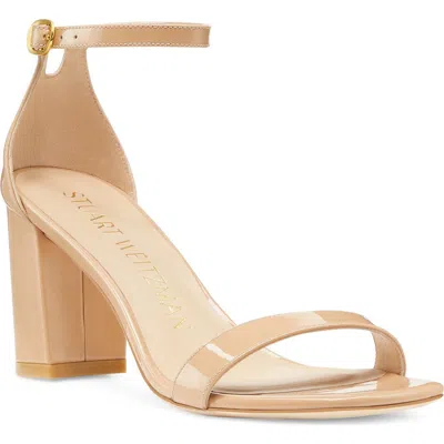 Stuart Weitzman Nearlynude Patent-leather Sandals In Adobe Analine
