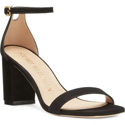 Stuart Weitzman Nudistcurve 75 Block Heel Sandal In Black-suede