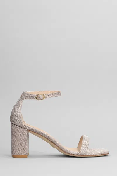 Stuart Weitzman Nudistcurve Glitter Block-heel Sandals In Platino