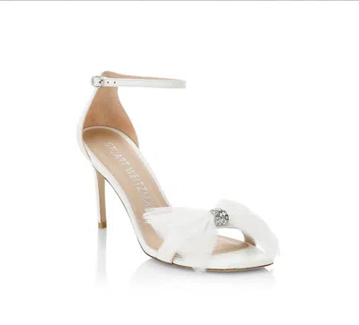 Pre-owned Stuart Weitzman Nudistcurve Bow High-heel Sandals White $475