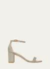 Stuart Weitzman Nudistcurve Glitter Block-heel Sandals In Platino