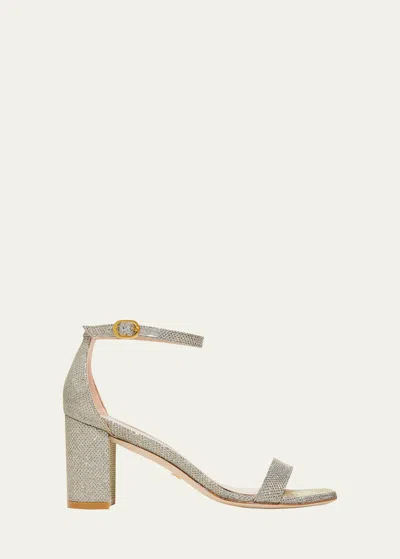 STUART WEITZMAN NUDISTCURVE GLITTER BLOCK-HEEL SANDALS