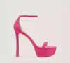 Stuart Weitzman Nudistcurve Hollywood Shine Platform Sandal The Sw Outlet In Magenta & Fuxia