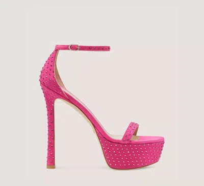 Stuart Weitzman Nudistcurve Hollywood Shine Platform Sandal The Sw Outlet In Magenta & Fuxia