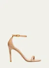 Stuart Weitzman Nudistcurve Patent Ankle-strap Sandals In Adobe