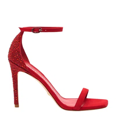 Stuart Weitzman Nudistcurve Royale 100mm Rhinestone-embellished Sandals In Red