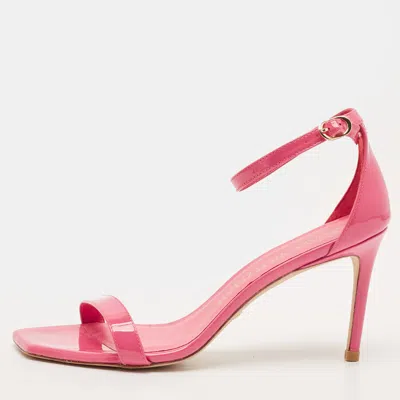 Pre-owned Stuart Weitzman Nudistcurve Size 39.5 Pink Patent Leather Ankle Strap Sandals